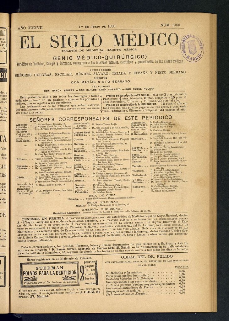 Miniatura de El Siglo Médico: boletín de medicina y gaceta médica del 1 de junio de 1890