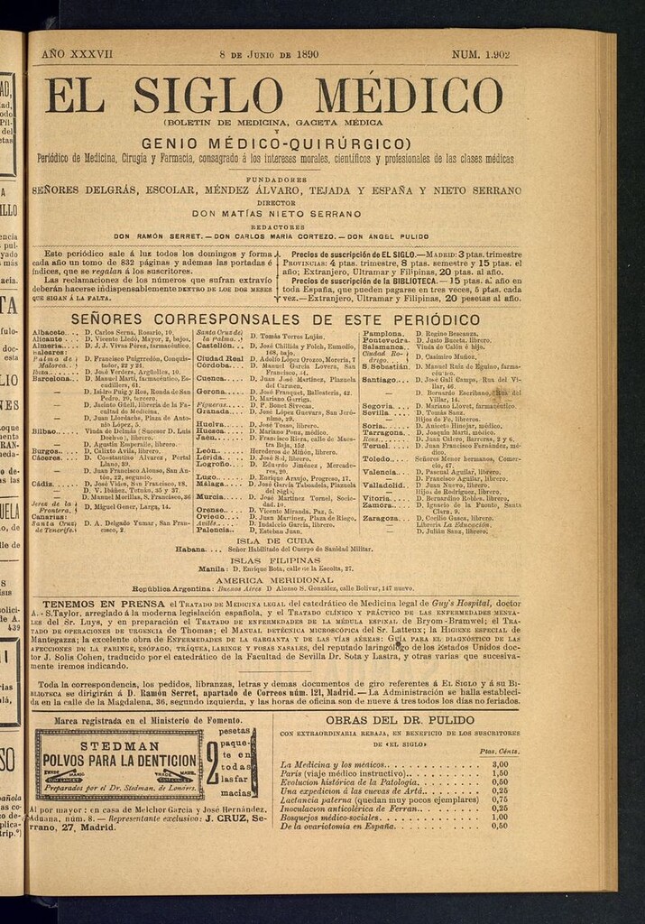 Miniatura de El Siglo Médico: boletín de medicina y gaceta médica del 8 de junio de 1890