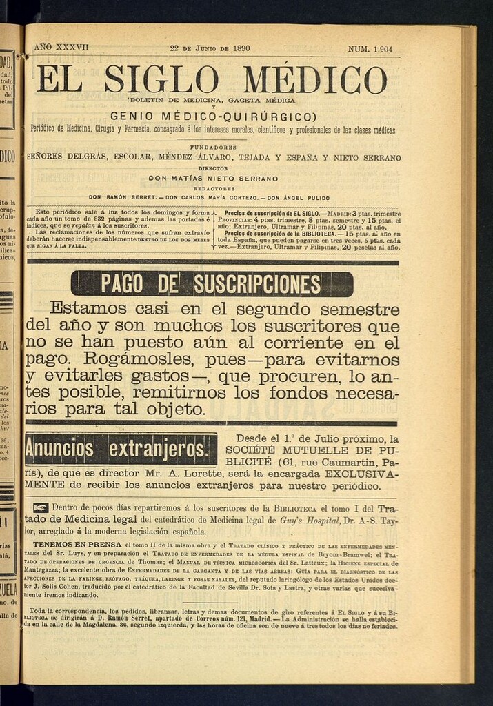 Miniatura de El Siglo Médico: boletín de medicina y gaceta médica del 22 de junio de 1890