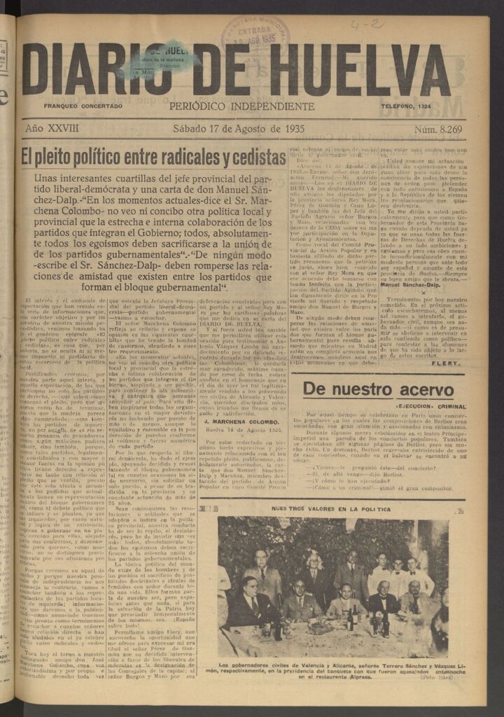 Miniatura de Diario de Huelva : periódico independiente del 17 de agosto de 1935
