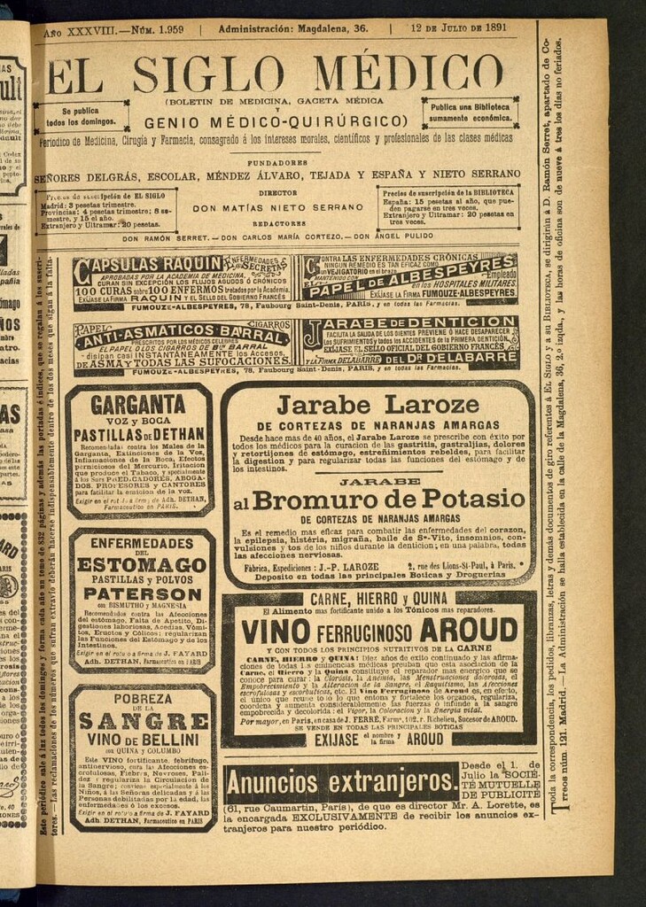 Miniatura de El Siglo Médico : boletín de medicina y gaceta médica del 12 de julio de 1891