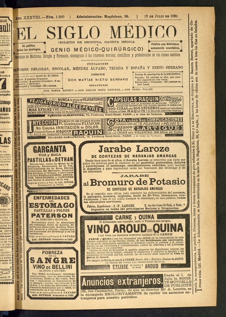 Miniatura de El Siglo Médico : boletín de medicina y gaceta médica del 19 de julio de 1891
