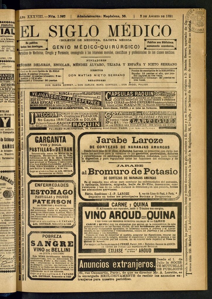 Miniatura de El Siglo Médico : boletín de medicina y gaceta médica del 2 de agosto de 1891