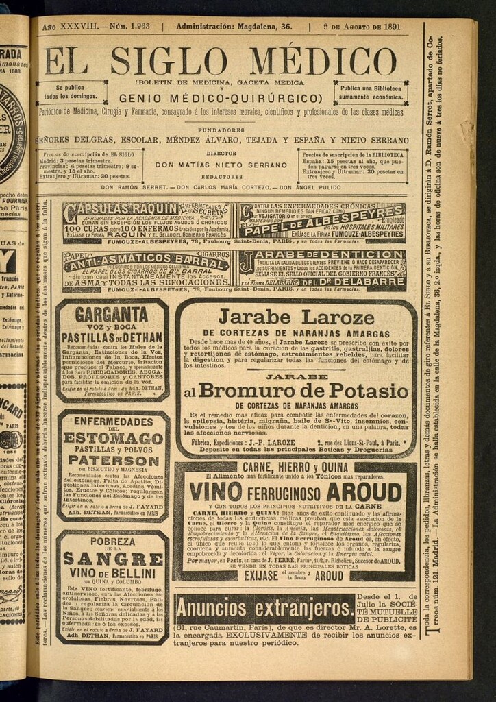 Miniatura de El Siglo Médico : boletín de medicina y gaceta médica del 9 de agosto de 1891