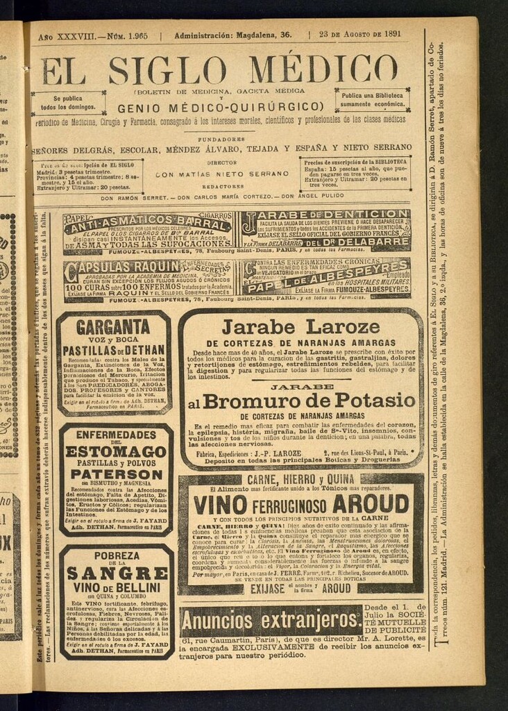 Miniatura de El Siglo Médico : boletín de medicina y gaceta médica del 23 de agosto de 1891