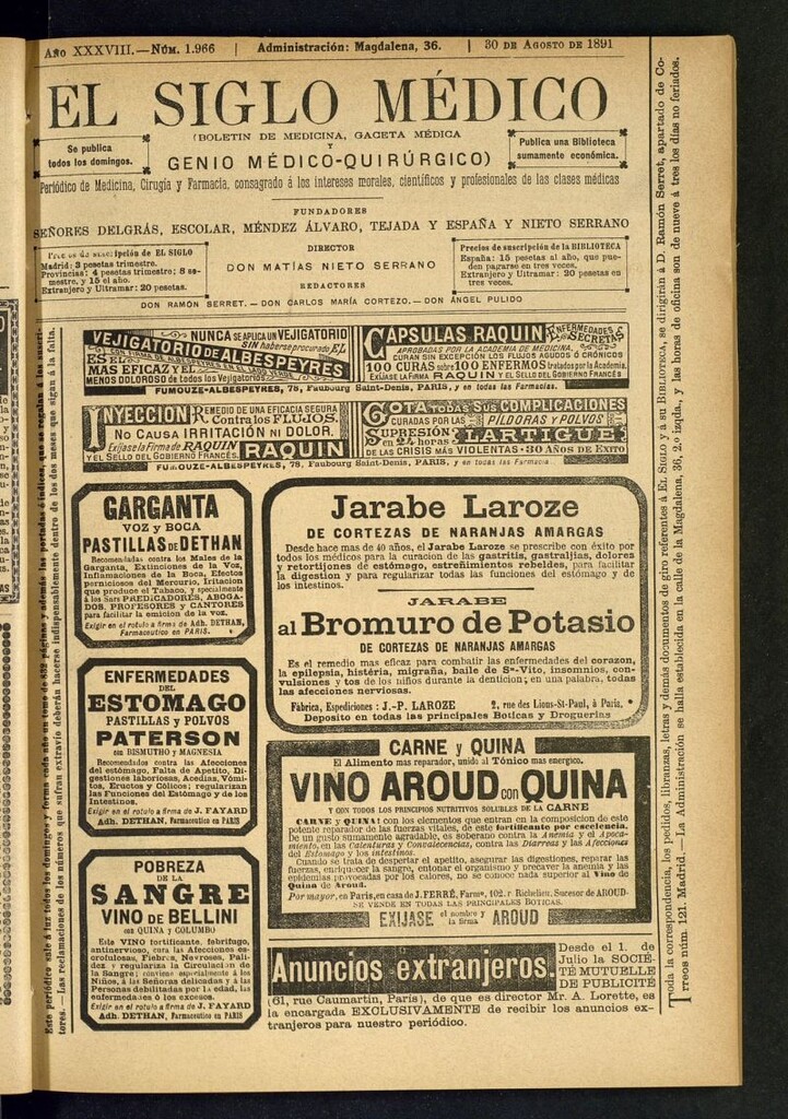 Miniatura de El Siglo Médico : boletín de medicina y gaceta médica del 30 de agosto de 1891