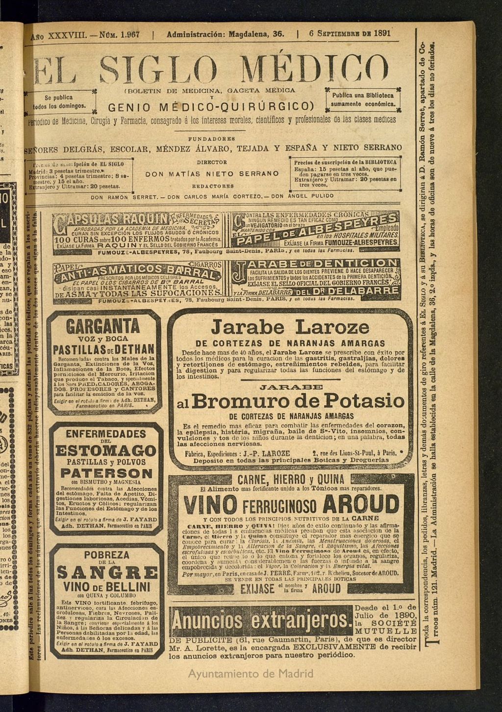 Miniatura de El Siglo Médico : boletín de medicina y gaceta médica del 6 de septiembre de 1891