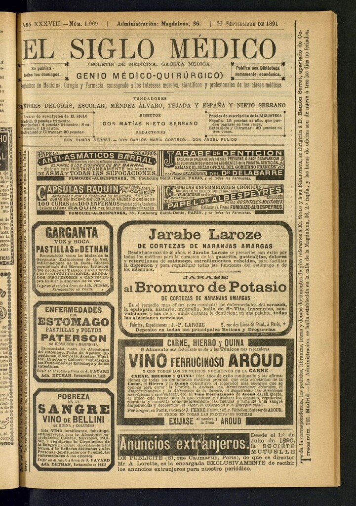 Miniatura de El Siglo Médico : boletín de medicina y gaceta médica del 20 de septiembre de 1891