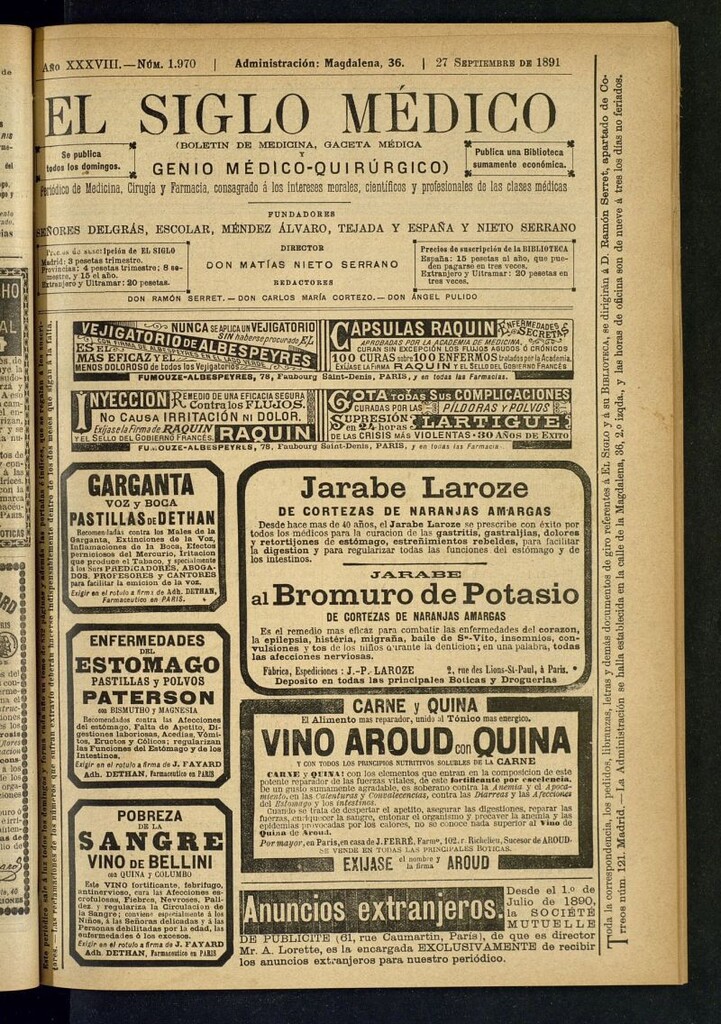 Miniatura de El Siglo Médico : boletín de medicina y gaceta médica del 27 de septiembre de 1891