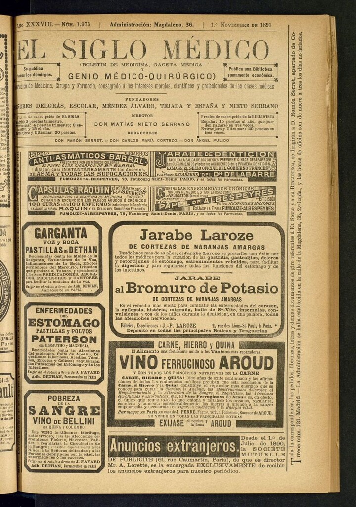 Miniatura de El Siglo Médico : boletín de medicina y gaceta médica del 1 de noviembre de 1891
