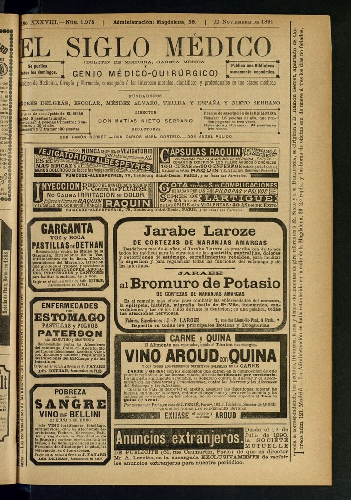 Miniatura de El Siglo Médico : boletín de medicina y gaceta médica del 22 de noviembre de 1891
