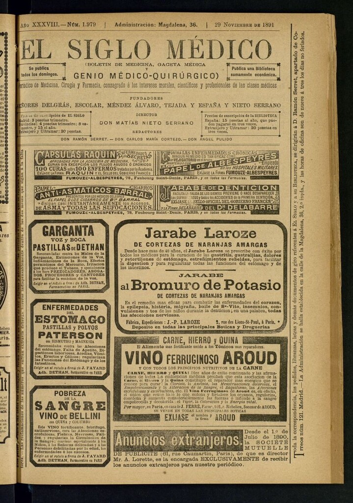 Miniatura de El Siglo Médico : boletín de medicina y gaceta médica del 29 de noviembre de 1891