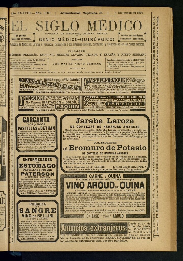 Miniatura de El Siglo Médico : boletín de medicina y gaceta médica del 6 de diciembre de 1891
