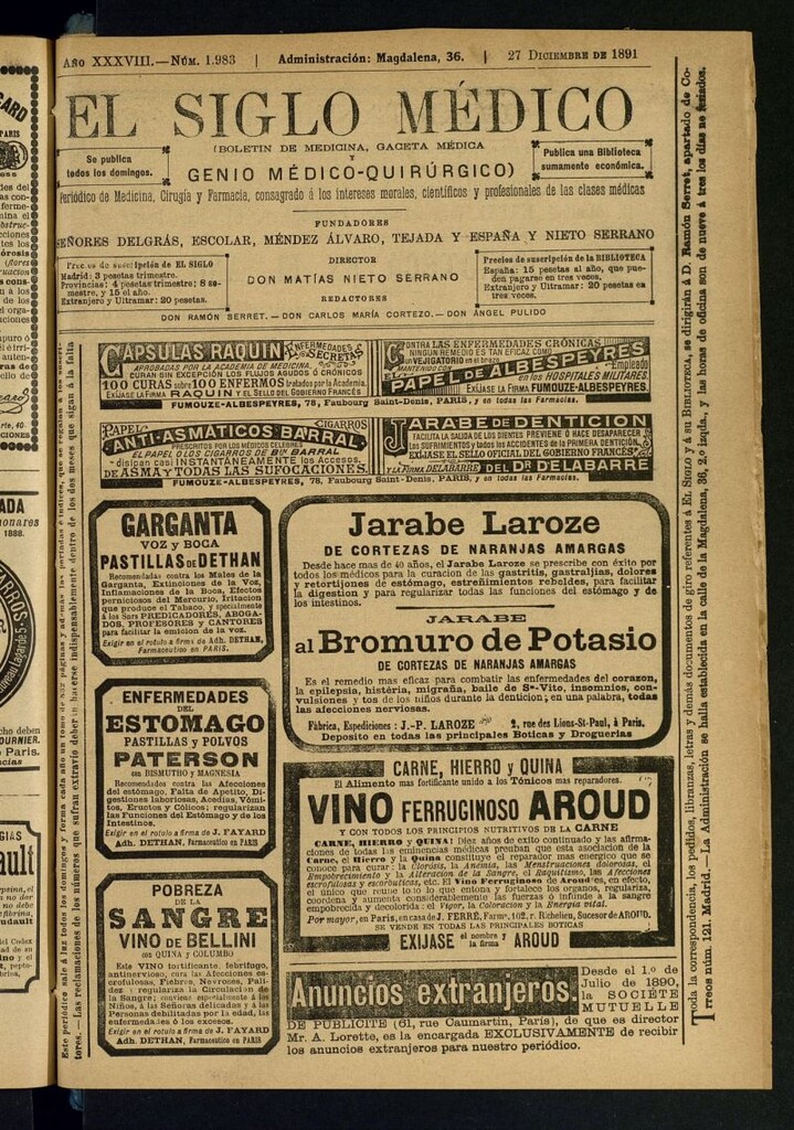 Miniatura de El Siglo Médico : boletín de medicina y gaceta médica del 27 de diciembre de 1891