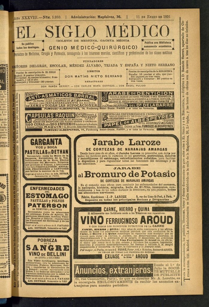Miniatura de El Siglo Médico: boletín de medicina y gaceta médica del 11 de enero de 1891