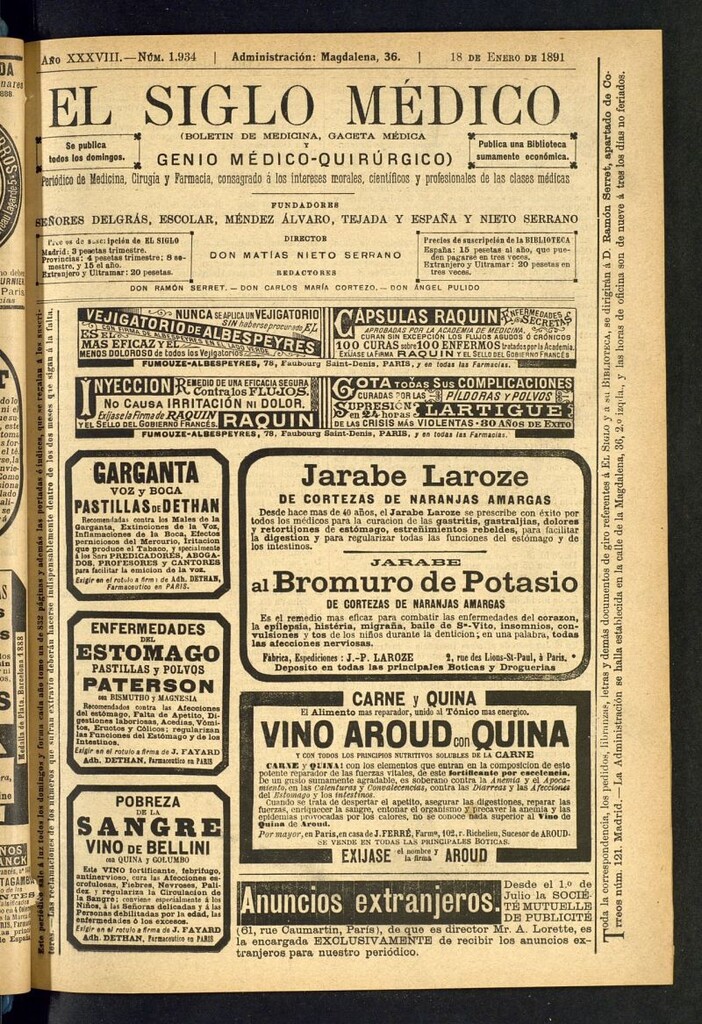 Miniatura de El Siglo Médico: boletín de medicina y gaceta médica del 18 de enero de 1891