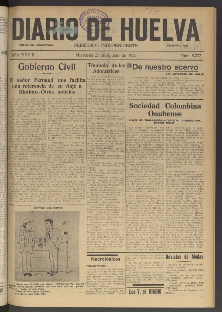 Miniatura de Diario de Huelva : periódico independiente del 21 de agosto de 1935