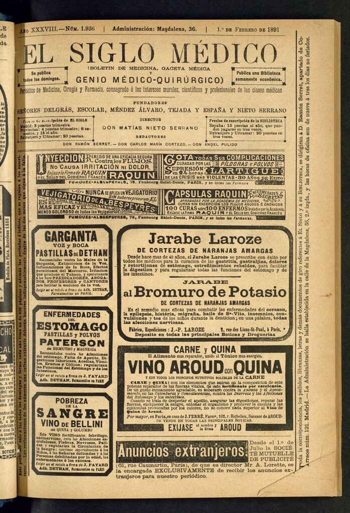 Miniatura de El Siglo Médico: boletín de medicina y gaceta médica del 1 de febrero de 1891