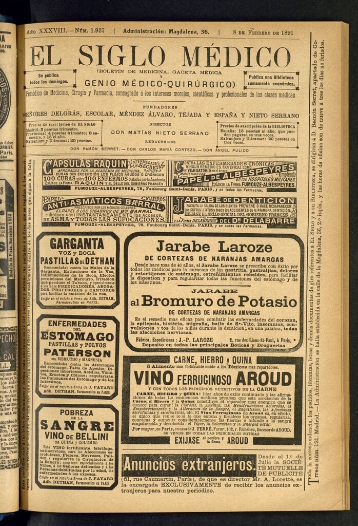 Miniatura de El Siglo Médico: boletín de medicina y gaceta médica del 8 de febrero de 1891