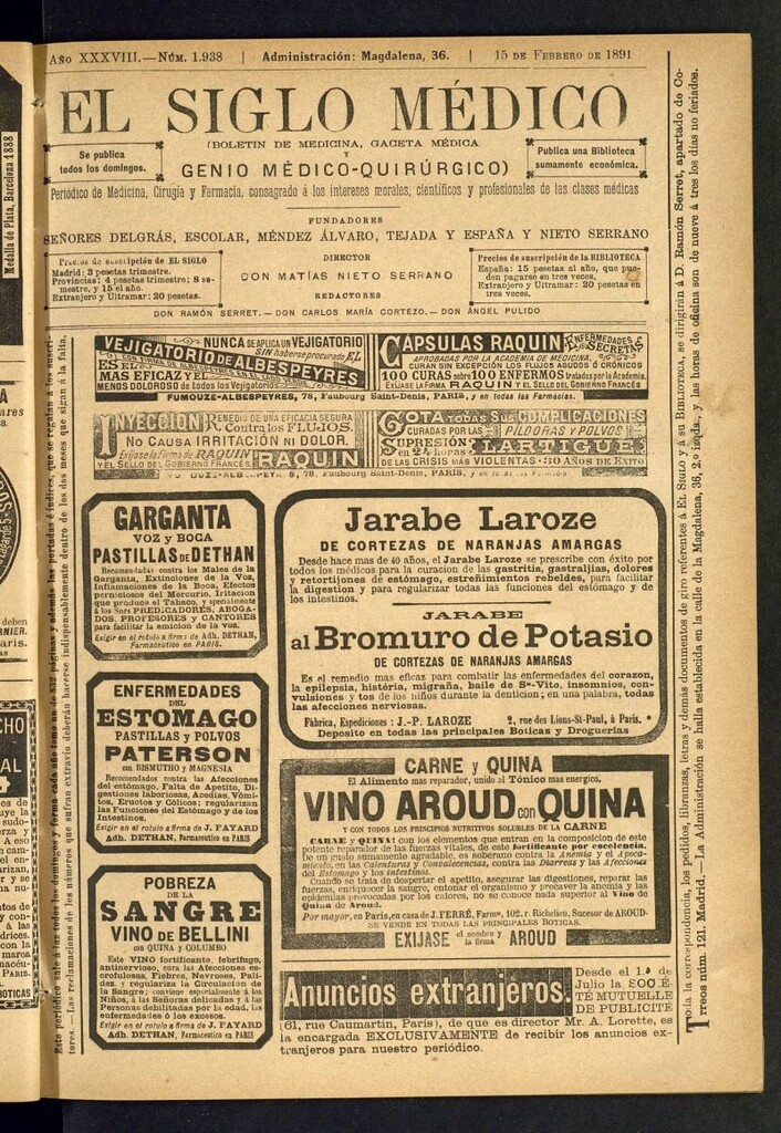 Miniatura de El Siglo Médico: boletín de medicina y gaceta médica del 15 de febrero de 1891