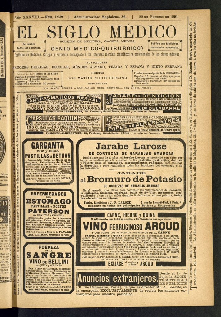 Miniatura de El Siglo Médico: boletín de medicina y gaceta médica del 22 de febrero de 1891