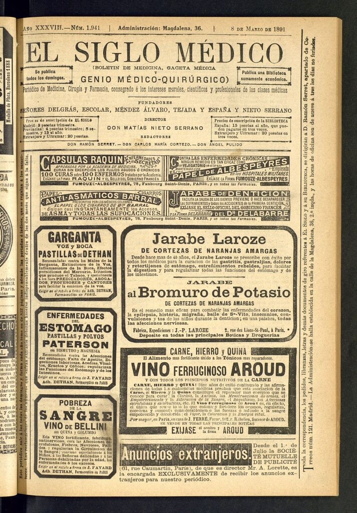 Miniatura de El Siglo Médico: boletín de medicina y gaceta médica del 8 de marzo de 1891