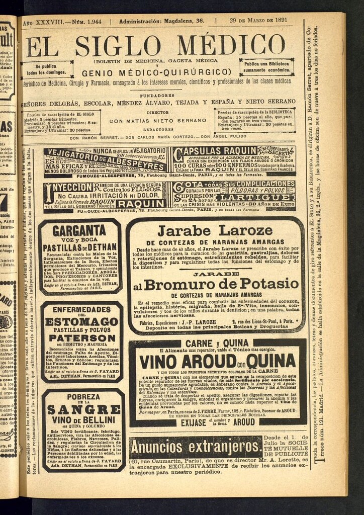 Miniatura de El Siglo Médico: boletín de medicina y gaceta médica del 29 de marzo de 1891