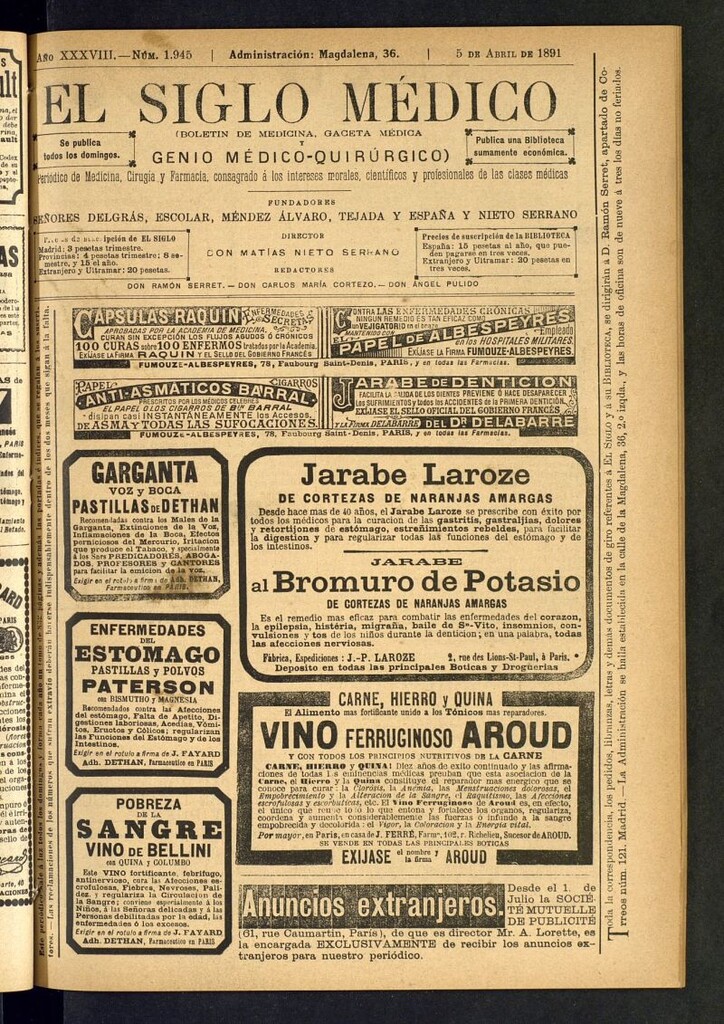 Miniatura de El Siglo Médico: boletín de medicina y gaceta médica del 5 de abril de 1891