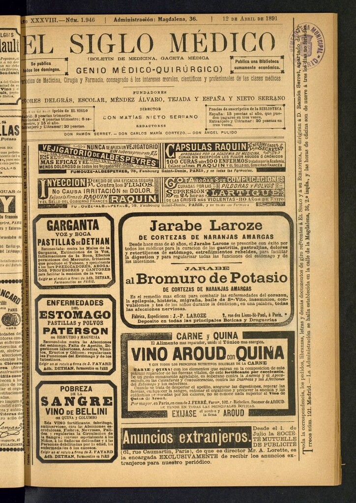 Miniatura de El Siglo Médico: boletín de medicina y gaceta médica del 12 de abril de 1891