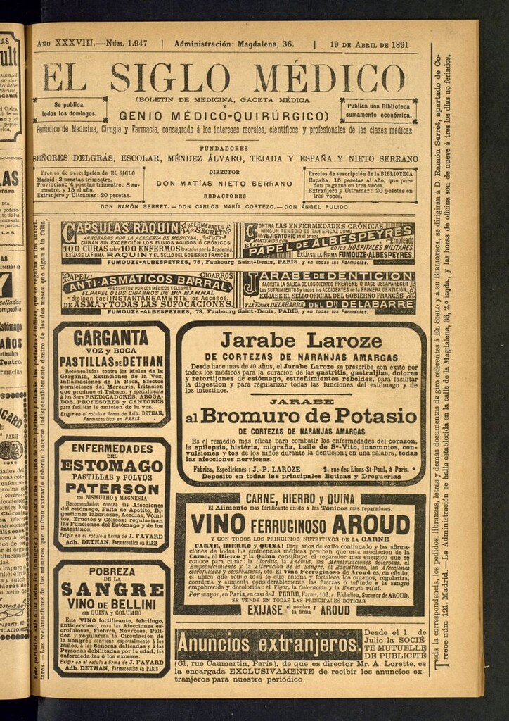 Miniatura de El Siglo Médico: boletín de medicina y gaceta médica del 19 de abril de 1891