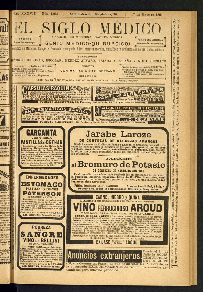 Miniatura de El Siglo Médico: boletín de medicina y gaceta médica del 17 de mayo de 1891