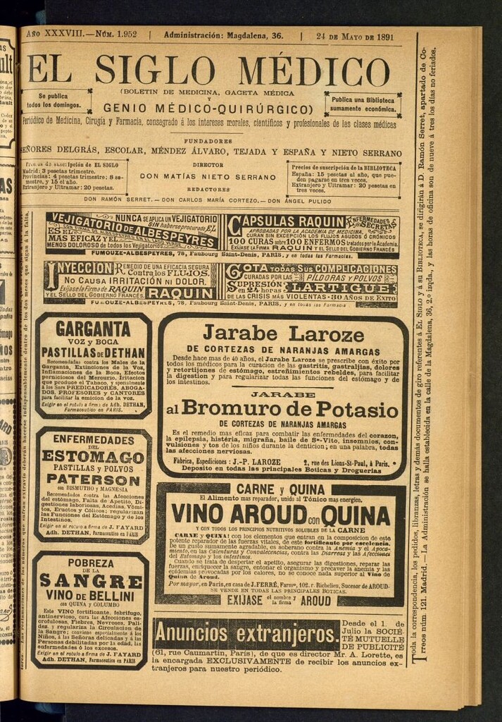 Miniatura de El Siglo Médico: boletín de medicina y gaceta médica del 24 de mayo de 1891