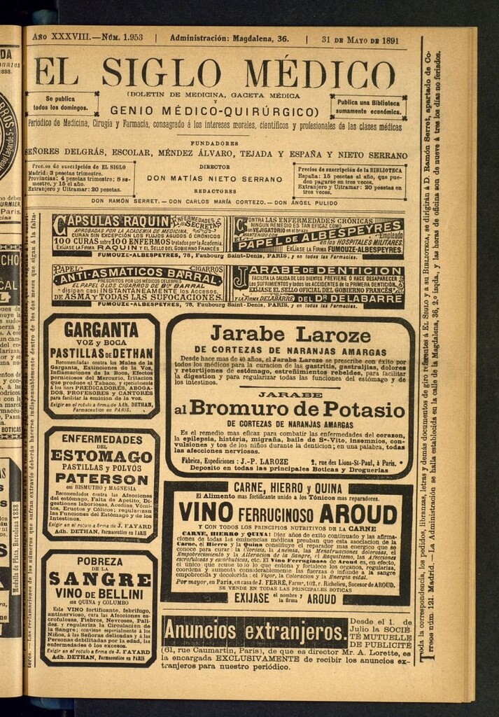 Miniatura de El Siglo Médico: boletín de medicina y gaceta médica del 31 de mayo de 1891