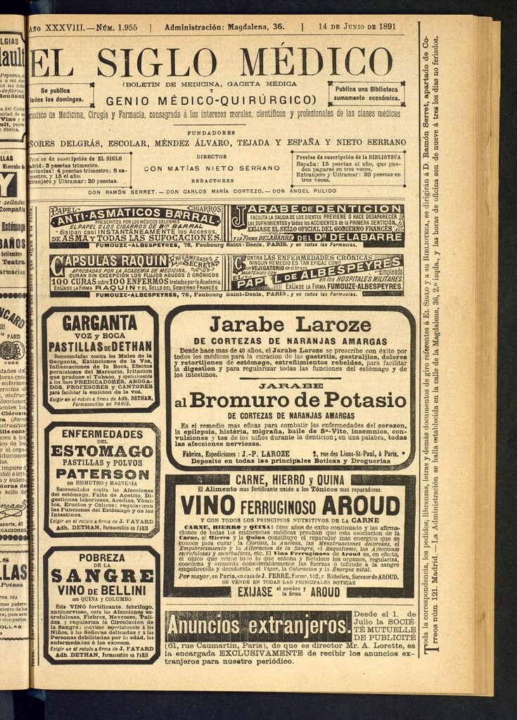 Miniatura de El Siglo Médico: boletín de medicina y gaceta médica del 14 de junio de 1891