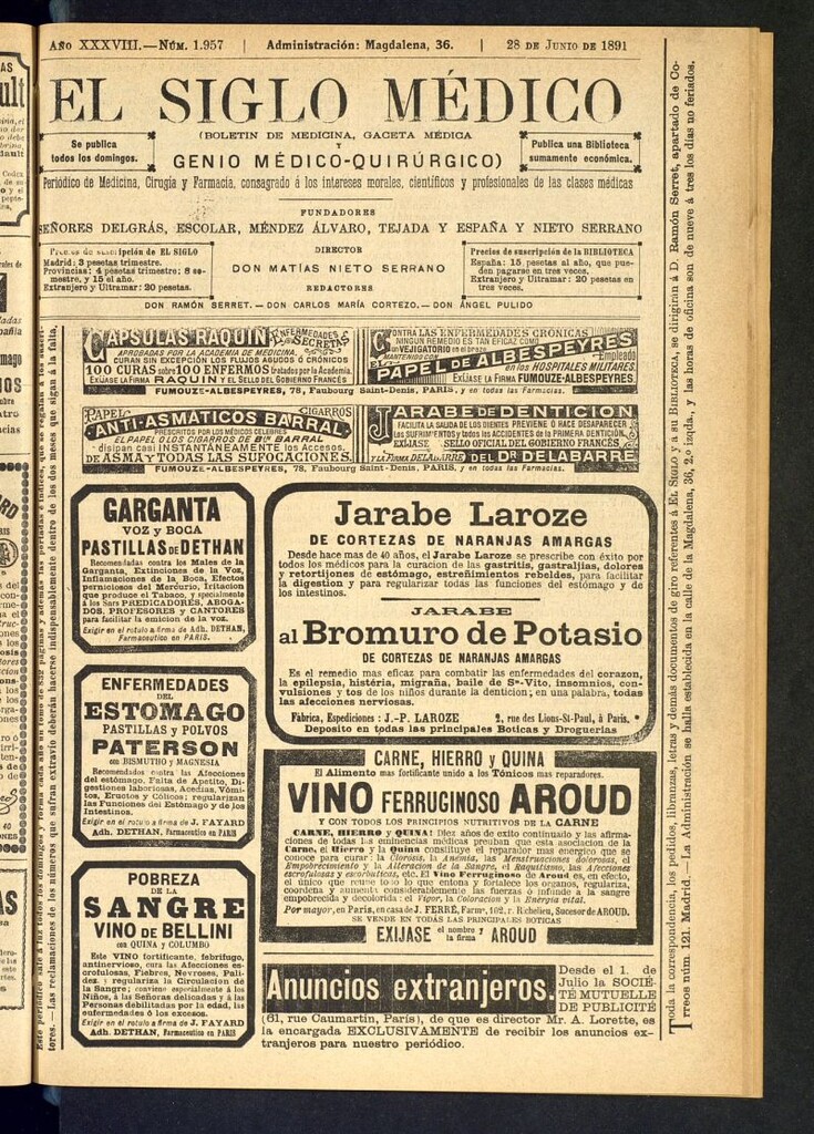 Miniatura de El Siglo Médico: boletín de medicina y gaceta médica del 28 de junio de 1891