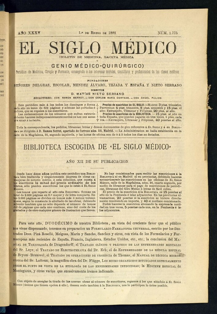 Miniatura de El Siglo Médico: boletín de medicina y gaceta médica del 1 de enero de 1888