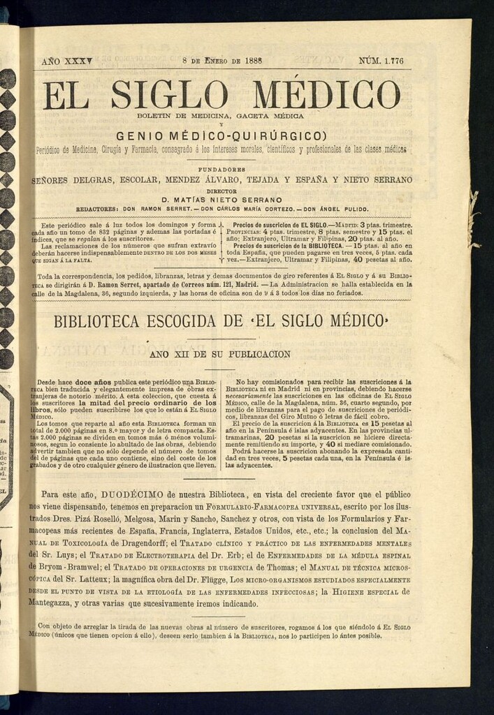 Miniatura de El Siglo Médico: boletín de medicina y gaceta médica del 8 de enero de 1888