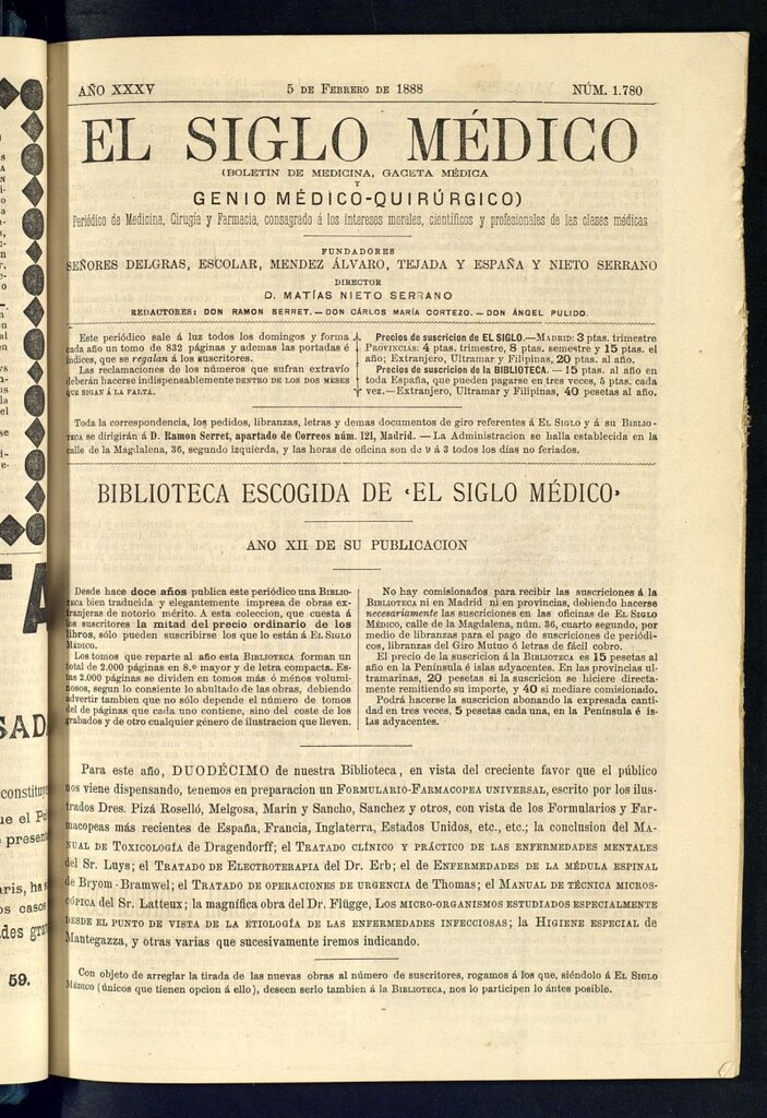 Miniatura de El Siglo Médico: boletín de medicina y gaceta médica del 5 de febrero de 1888