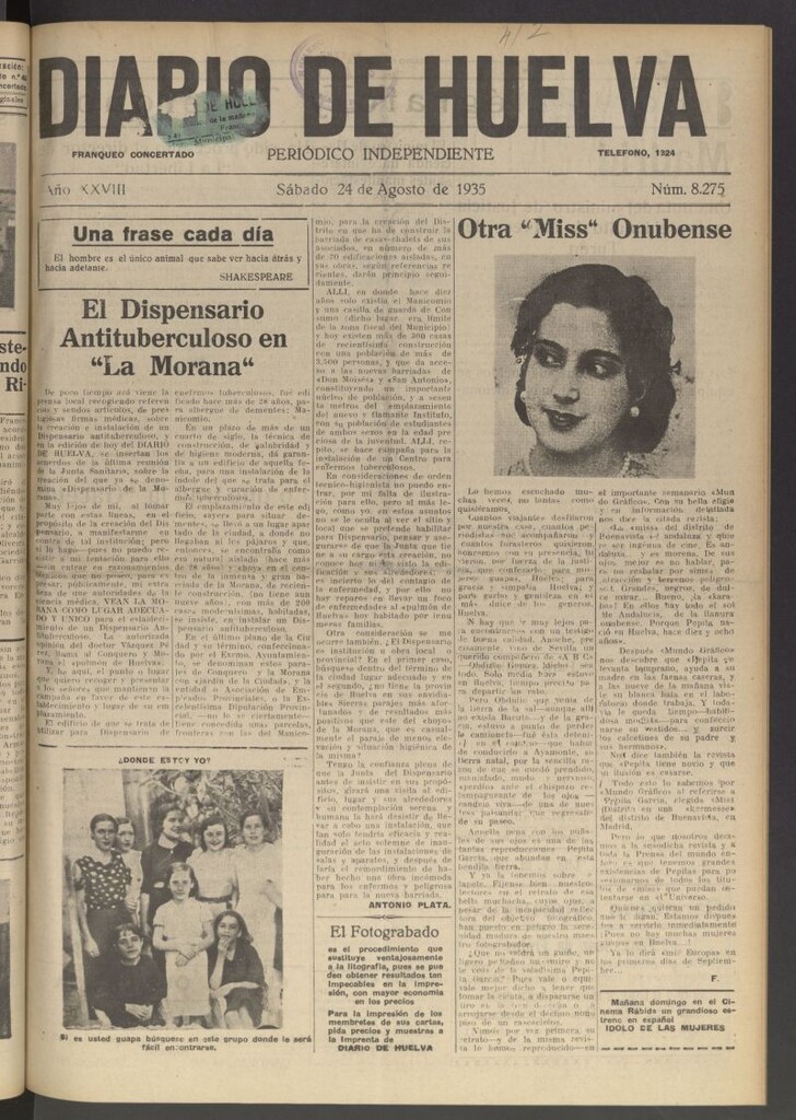 Miniatura de Diario de Huelva : periódico independiente del 24 de agosto de 1935