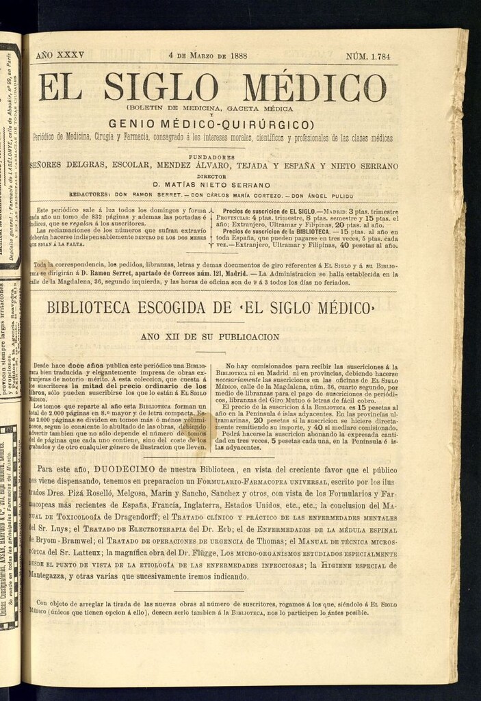 Miniatura de El Siglo Médico: boletín de medicina y gaceta médica del 4 de marzo de 1888