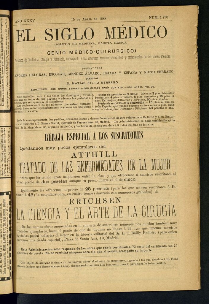 Miniatura de El Siglo Médico: boletín de medicina y gaceta médica del 15 de abril de 1888