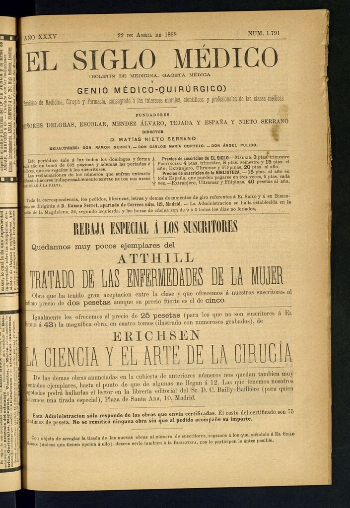 Miniatura de El Siglo Médico: boletín de medicina y gaceta médica del 22 de abril de 1888