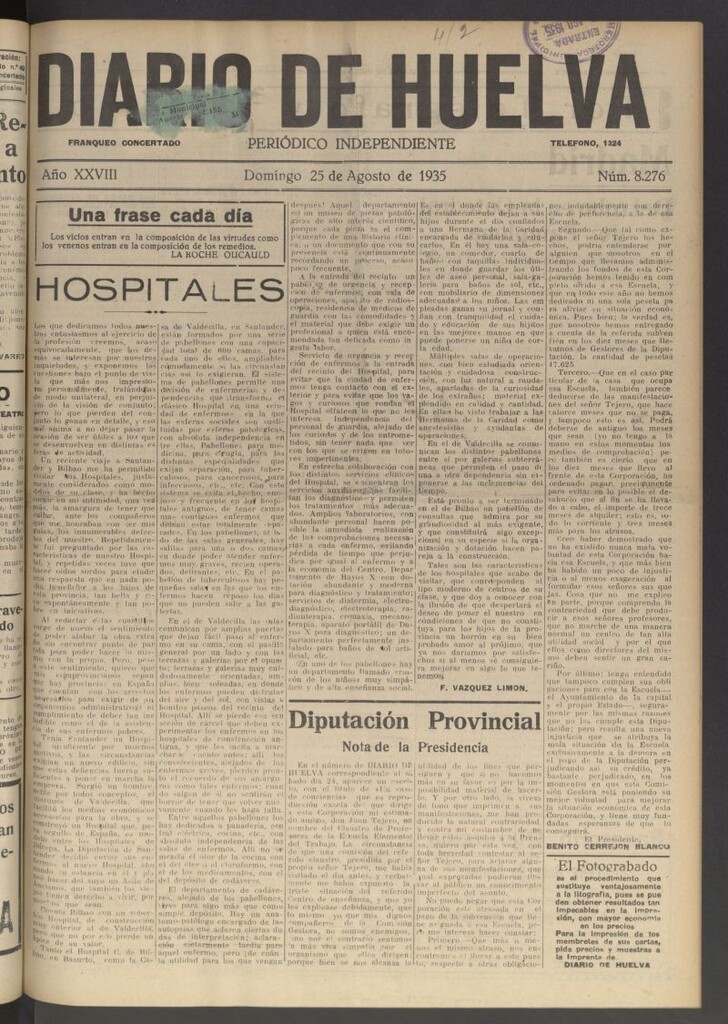 Miniatura de Diario de Huelva : periódico independiente del 25 de agosto de 1935