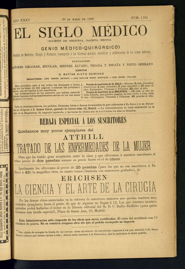 Miniatura de El Siglo Médico: boletín de medicina y gaceta médica del 29 de abril de 1888