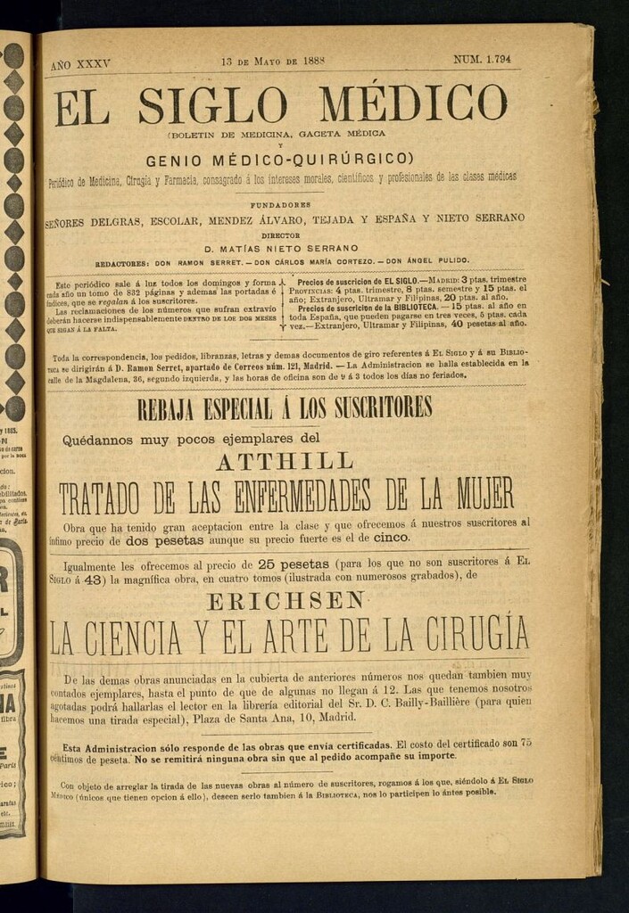 Miniatura de El Siglo Médico: boletín de medicina y gaceta médica del 13 de mayo de 1888