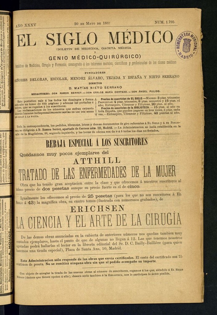 Miniatura de El Siglo Médico: boletín de medicina y gaceta médica del 20 de mayo de 1888