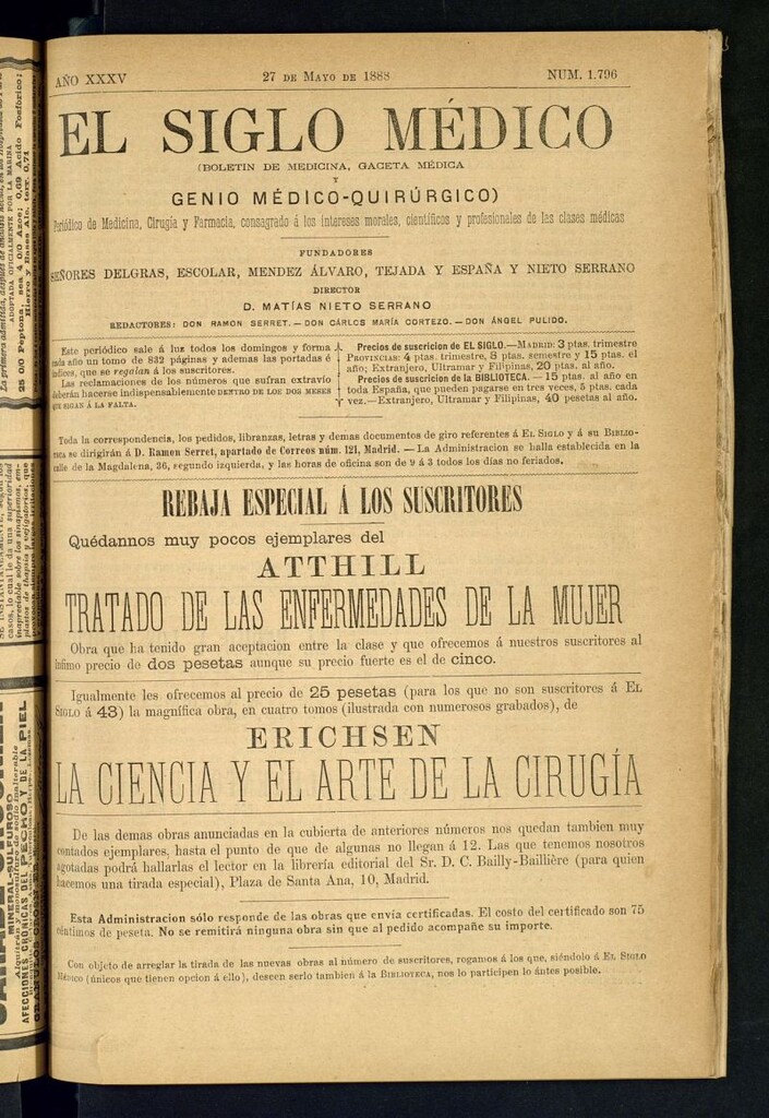 Miniatura de El Siglo Médico: boletín de medicina y gaceta médica del 27 de mayo de 1888