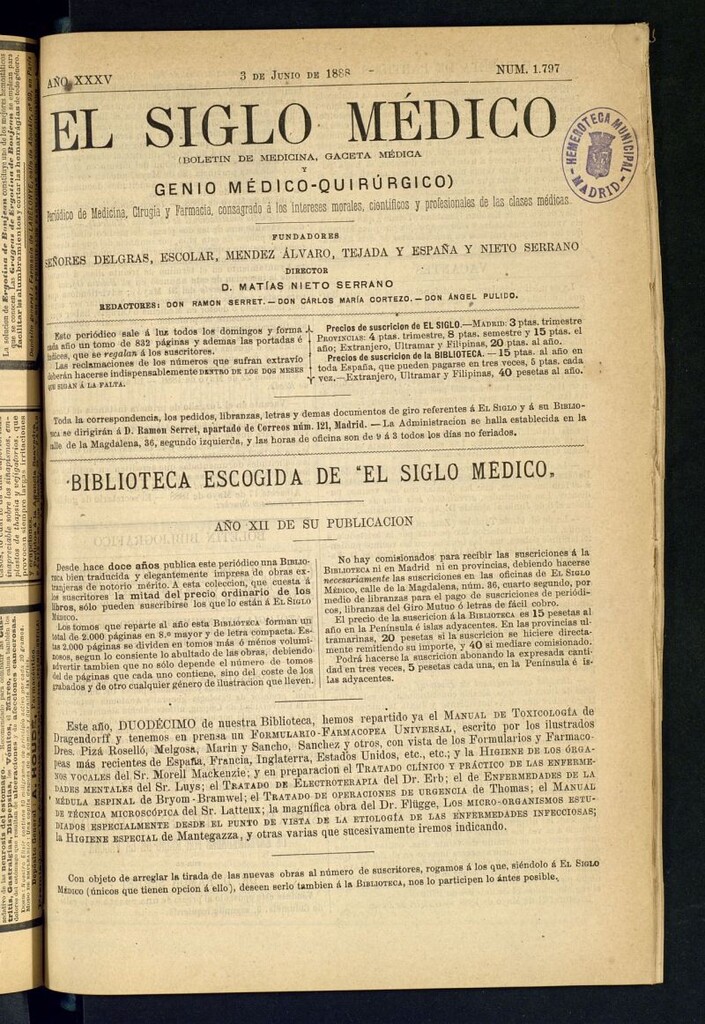 Miniatura de El Siglo Médico: boletín de medicina y gaceta médica del 3 de junio de 1888