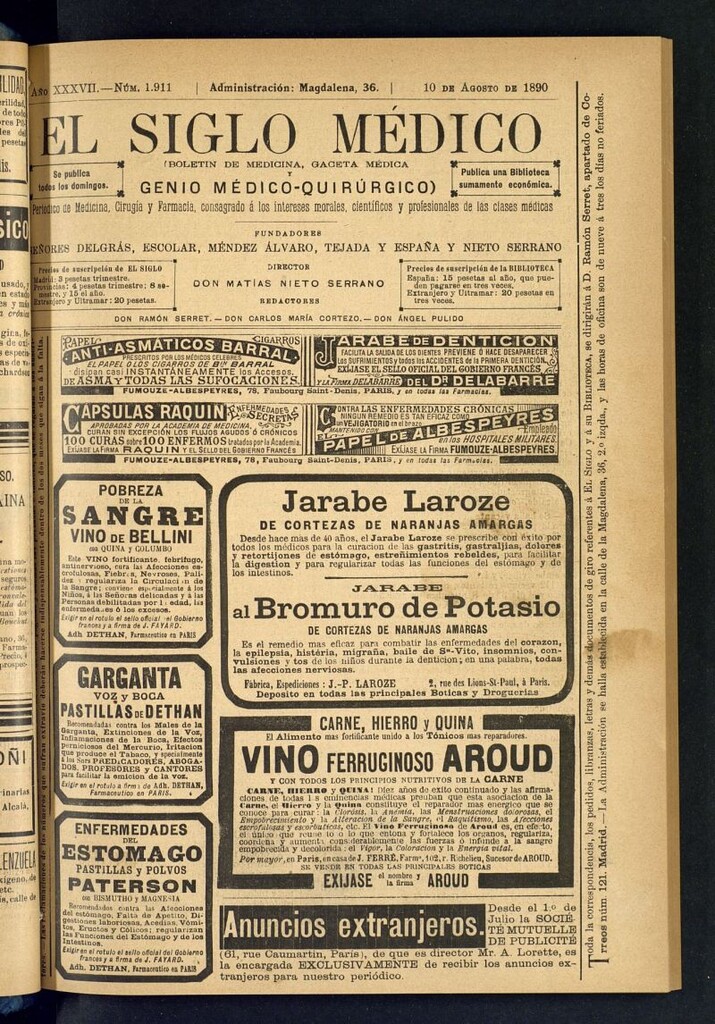 Miniatura de El Siglo Médico: boletín de medicina y gaceta médica del 10 de agosto de 1890