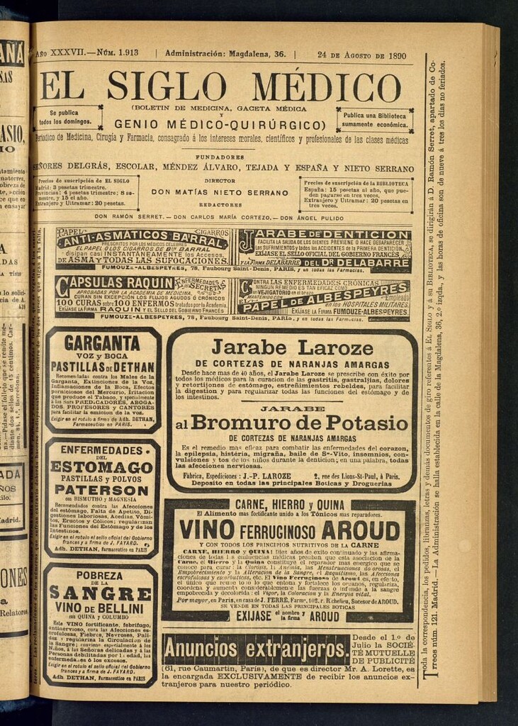 Miniatura de El Siglo Médico: boletín de medicina y gaceta médica del 24 de agosto de 1890